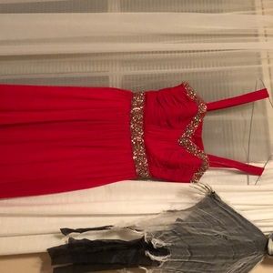 Red homecoming dress with silver beading